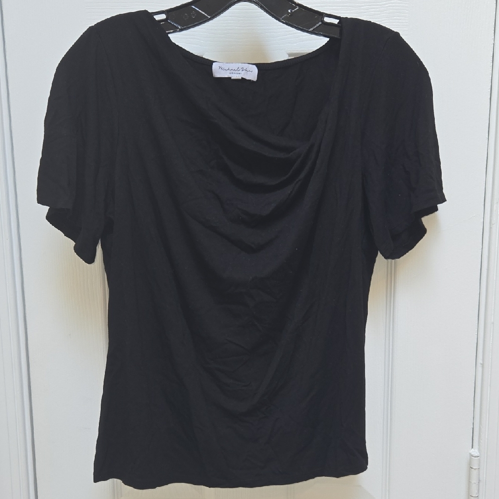 Michael Stars Black Ruched Short Sleeve Top